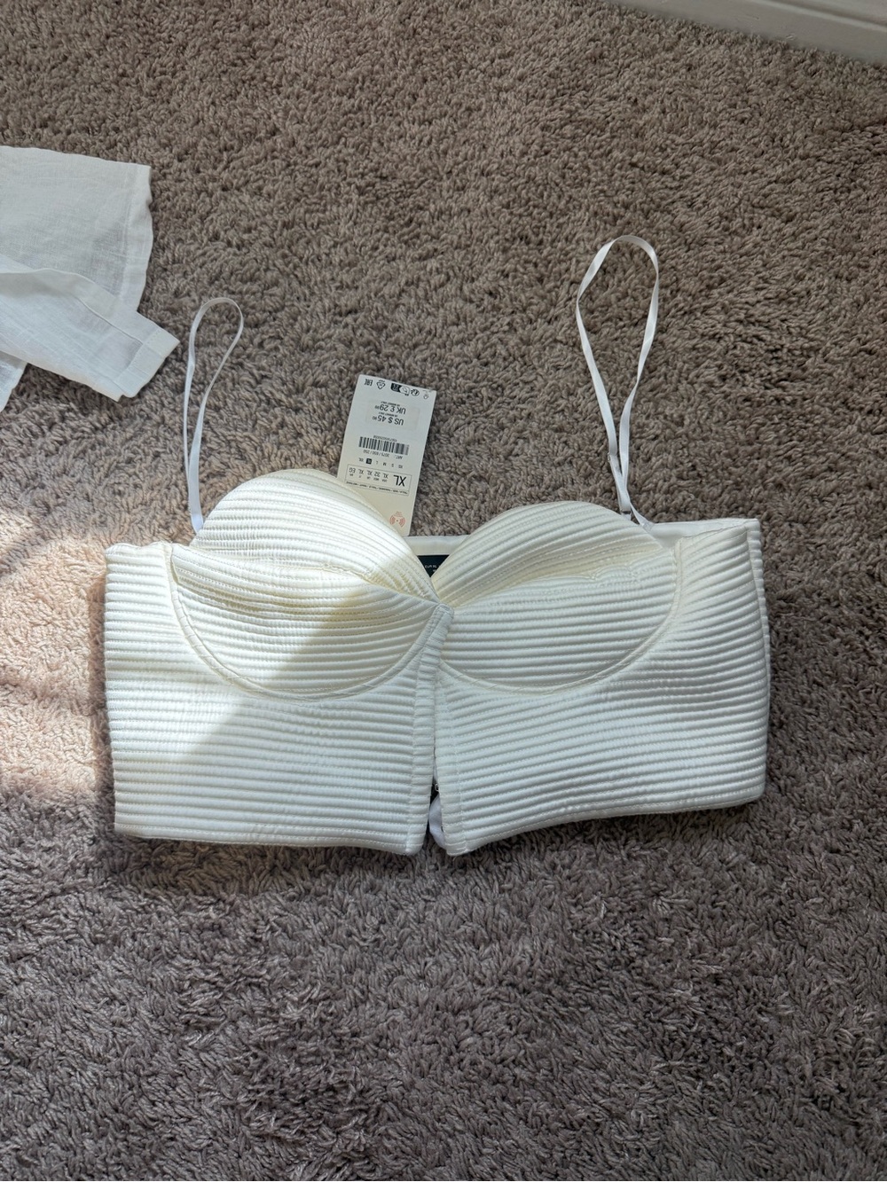 Zara White Ribbed Bandeau Bustier Top with Removable Straps
